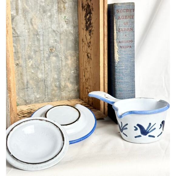 3-Piece Smorpanna Husqvarna Bluebird Vintage BUTTER WARMER, Maple Syrup, Sweden - Picture 7 of 10